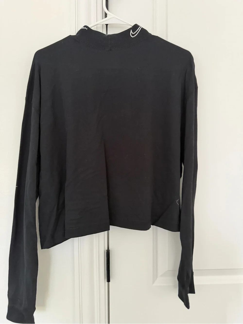 Nike Black Crystal-Swoosh Cropped Long Sleeve Top